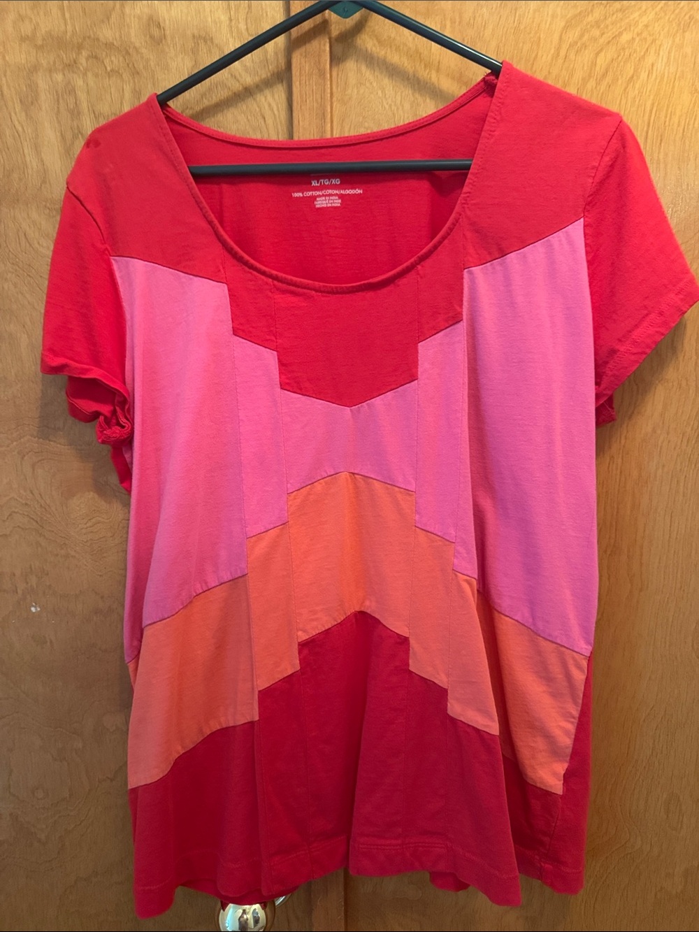 Van Heusen Red Pink Orange Colorblock Scoop Neck Top